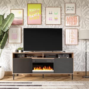 Daphne 62 in. W Freestanding Fluted Contemporary Electric Fireplace TV Stand for TVs Up to 70 in. Walnut/Black