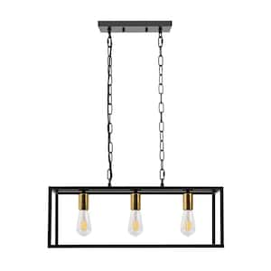 3-Light 60-Watt Matte Black Modern Rectangular Mini Pendant Light with No Glass Shade and No Bulb Included