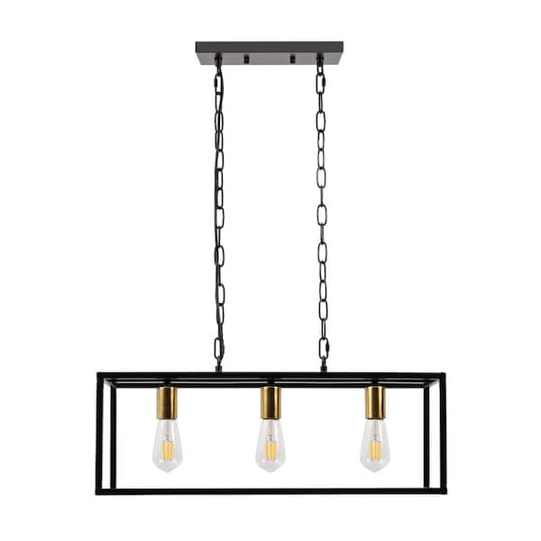 Briignite 3-Light 60-Watt Matte Black Modern Rectangular Mini Pendant Light with No Glass Shade and No Bulb Included