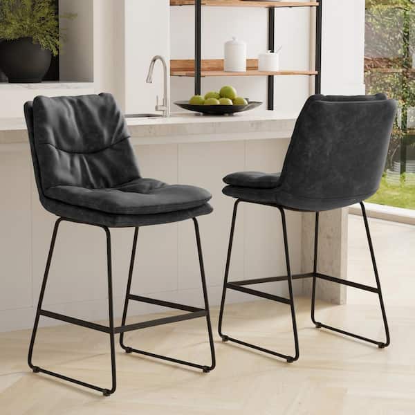 Danika Mid Century Modern Counter Height stool (Set of 2) in Distressed Charcoal Grey Vegan Faux Leather