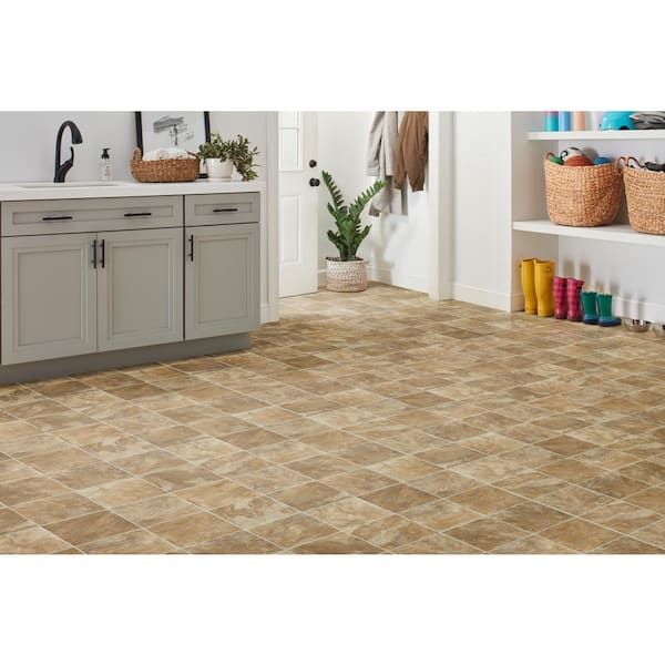 Pro Basic Refined Slate Neutral Stone 10 MIL x 12 ft. W x Cut to Length Waterproof Vinyl Sheet Flooring