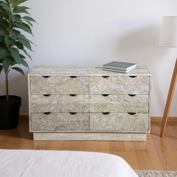 Gray 6-drawer 57 in. Dresser with Mirror