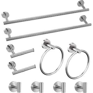 10-Pieces Stainless Steel Bath Hardware Set-24 in. Towel Bar, Ring, Robe, Hook, Toilet Paper Holder in Brushed Nickel