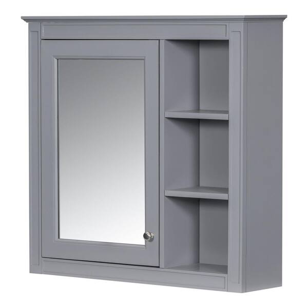 EPOWP 29.92 in. W x 28 in. H Rectangular MDF Medicine Cabinet with Mirror and Open Shelf in Gray