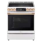 STUDIO 30 in. 6.3 cu ft InstaView Slide-In 5 Burner Electric Range W/ProBake, Air Fry, Air Sous Vide in Essence White