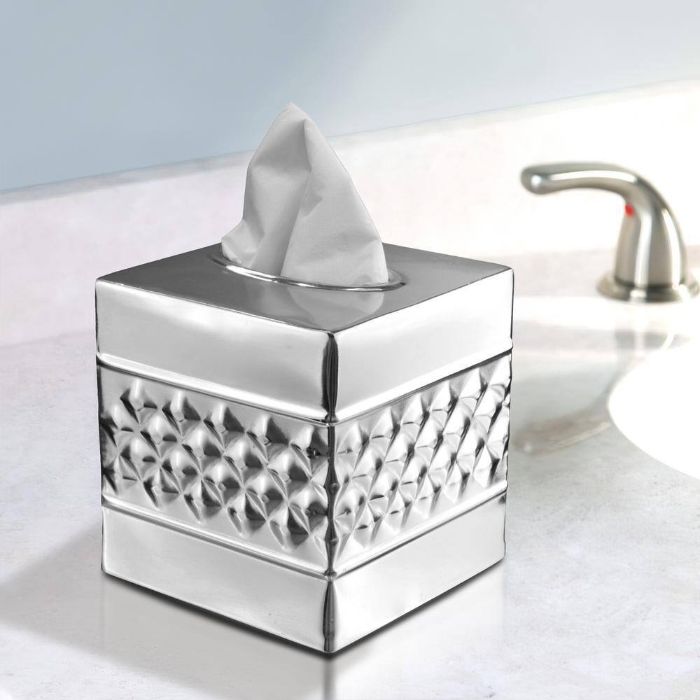 Nickel Chrome Geometric Embossed Metal Tissue Box Cover