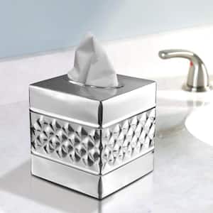 Handcrafted Geometric Metal Tissue Box Cover in Nickel Chrome