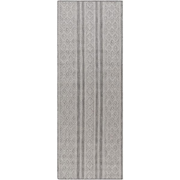 Livabliss Long beach Charcoal 3 ft. x 7 ft. Runner Stripe Indoor/Outdoor Area Rug