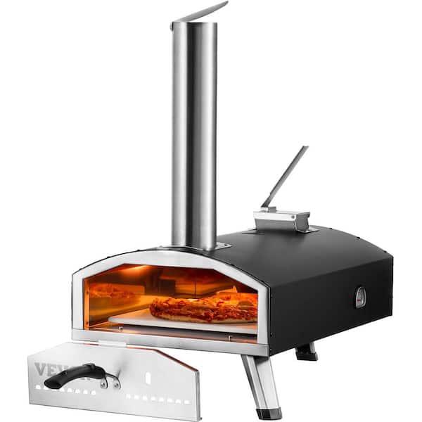 VEVOR Pizza Oven 12 in. Portable Wood Outdoor Pizza Oven Iron Spray Camping Includes Pizza Stone in Black