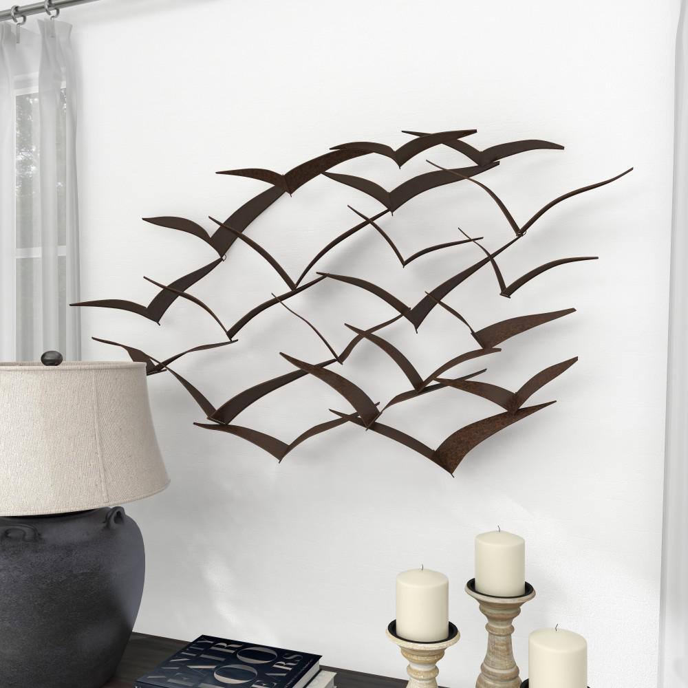 Black Metal Flying Flock of Birds Wall Sculpture