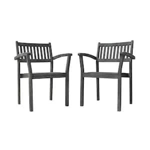 Hand-scraped Wood Stacking Armchair Solid Wood Outdoor Lounge Chair in Teak Finish Set of 2 Chairs