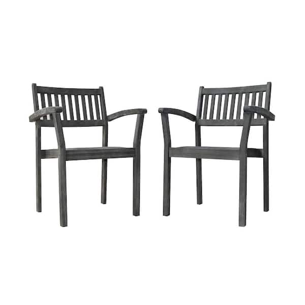 ITOPFOX Hand-scraped Wood Stacking Armchair Solid Wood Outdoor Lounge Chair in Teak Finish Set of 2 Chairs