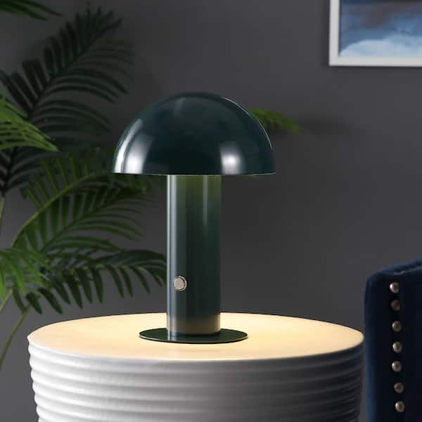 JONATHAN Y Boletus 10 .75 in. Contemporary Bohemian Rechargeable/Cordless Iron Integrated LED Mushroom Table Lamp in Forest Green