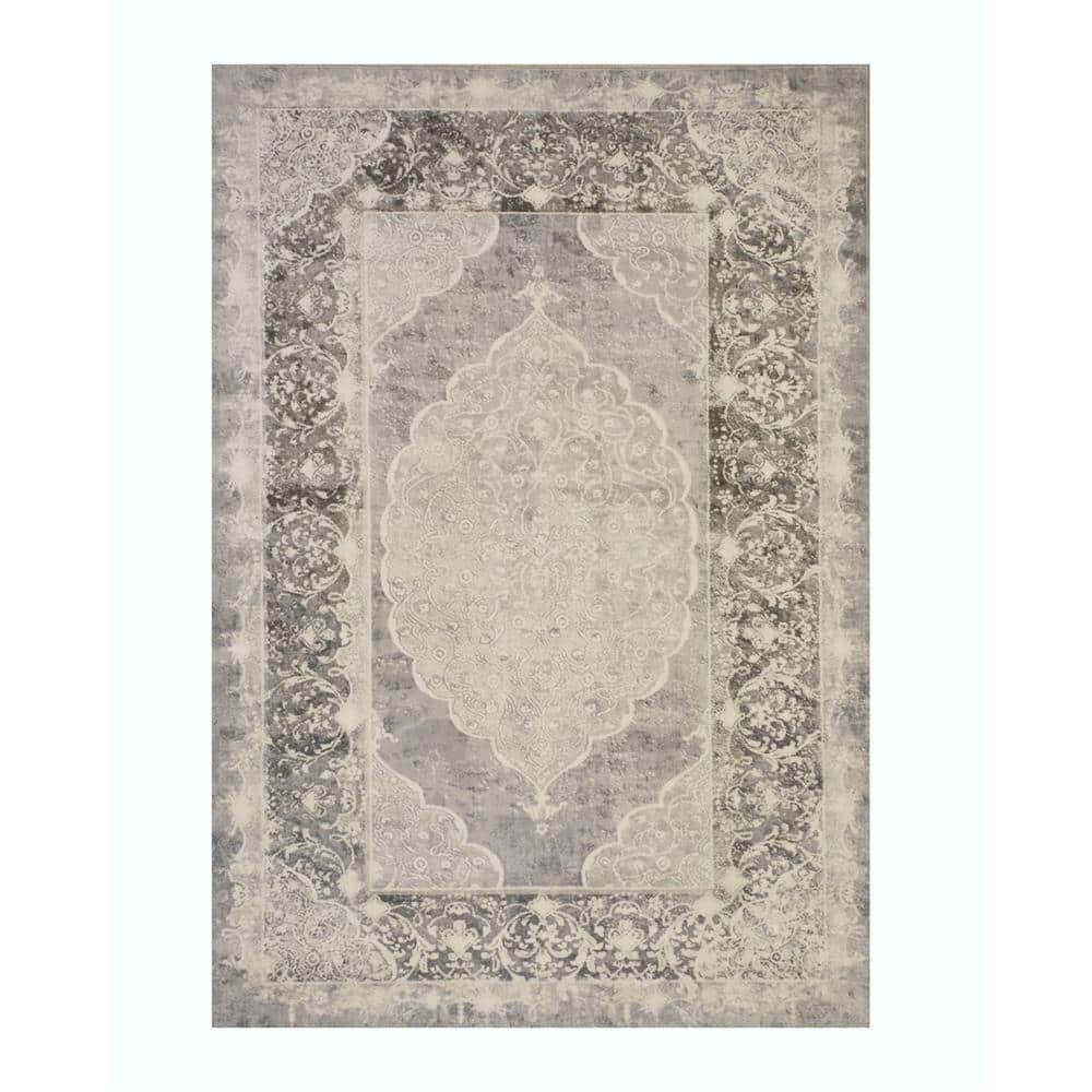 Gray Machine-made Polyester Traditional Distressed Bohemian Moderno Medallion Rug, 4' 4 x 6' 3 price history on PriceWatchPro