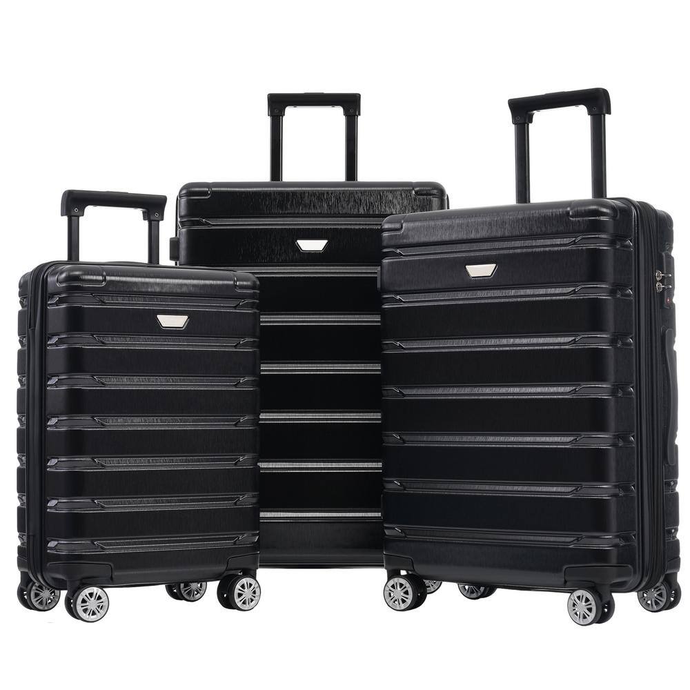 3-Piece Black Expandable ABS Hardshell Spinner 20 in.24 in.27 in. Luggage Set with TSA Lock, 3-Level Telescopic Handle