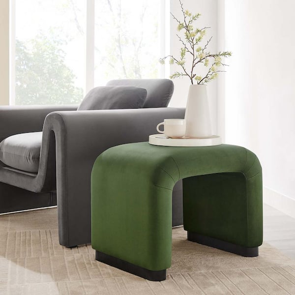 Koda 19 in. in Black Moss Green Solid Wood Performance Velvet Waterfall Stool