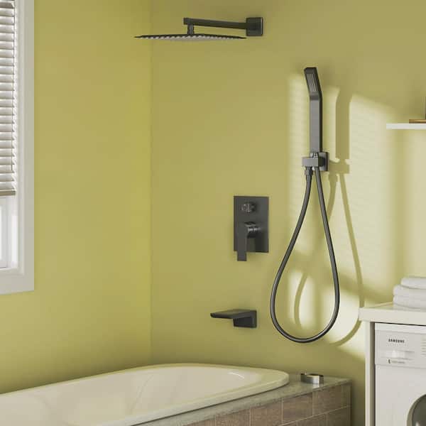 Viki 3-Spray Patterns with 1.8 GPM 12 in. Wall Mount Dual Shower Heads with Waterfall faucet in Matte Black