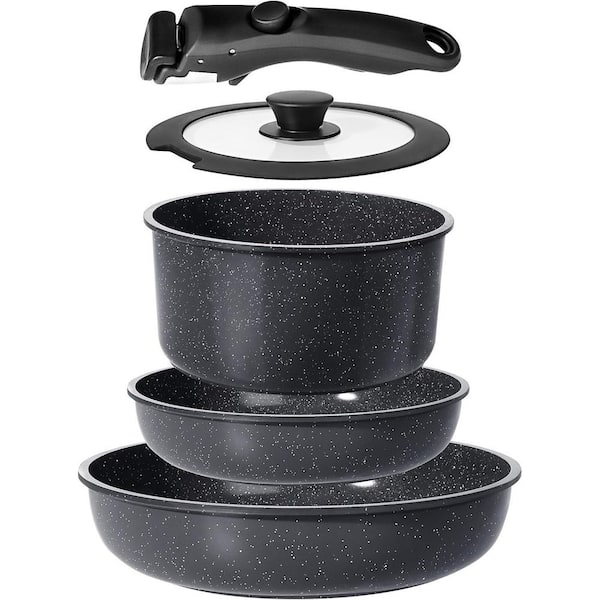 5-Piece Aluminum Nonstick Cookware Set with Removable Handle, Healthy Non Toxic Pots and Pans, Induction Safe