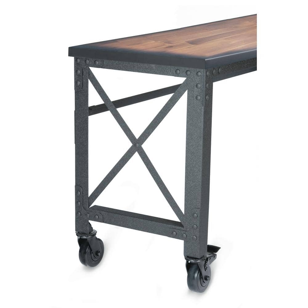 Dark Brown Wood and Metal Industrial Desk with Casters