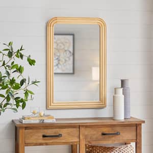 Medium Arched Natural Wood Framed Mirror (36 in. W x 24 in. H)