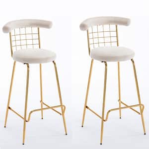 32 in. Beige High Back Metal Frame Bar Stool Pub Stools with Velvet Back and Cushion (Set of 2)