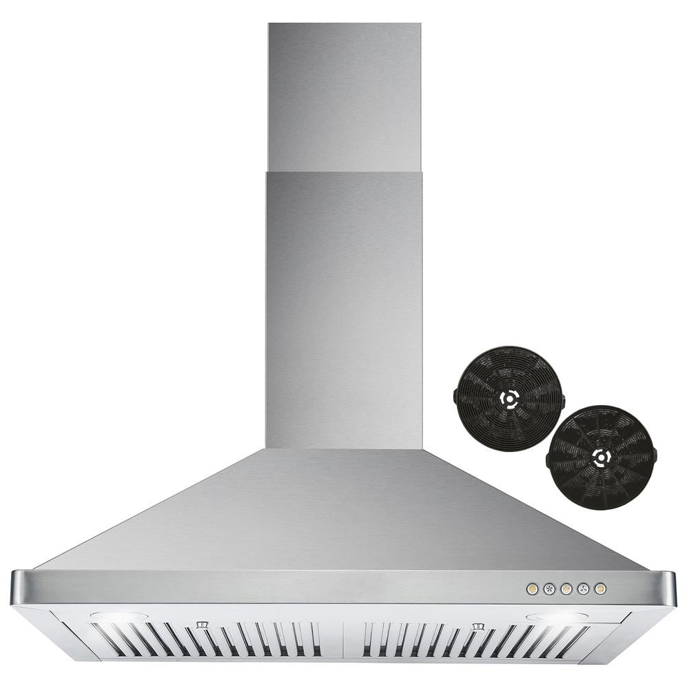Cosmo 30 in. Ductless Wall Mount Range Hood in Stainless Steel with LED Lighting and Carbon Filter Kit for Recirculating, Stainless Steel with Push Buttons