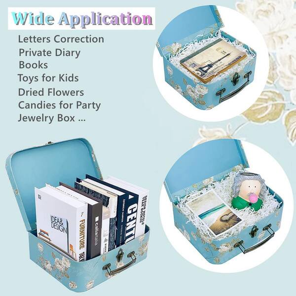 Afoxsos Acid Blue Flowers Decorative Boxes with Lid 3-Pack
