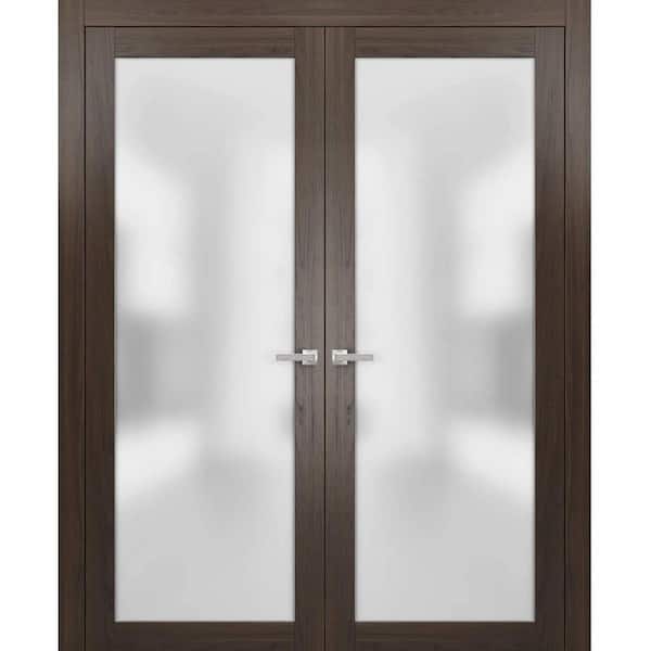 56 in. x 80 in. 2 Panel Chocolate Ash Finished Solid Wood Sliding Door with Hardware