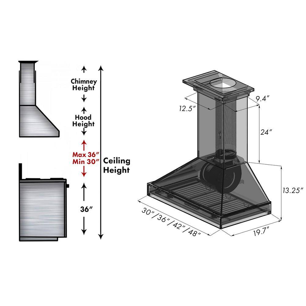 30" Walnut and Black Convertible Wall Mount Range Hood