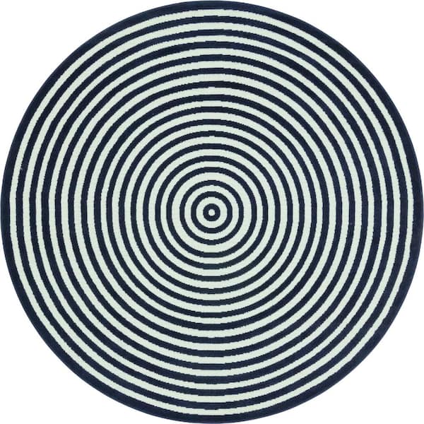 Unique Loom Sabrina Soto Navy Blue 8 ft. x 8 ft. Prescott Indoor/Outdoor Round Area Rug