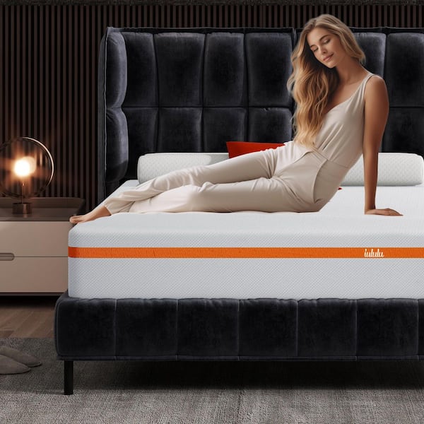 Luxury Orange White California King Medium Firm Hybird Gel Memory Foam Mattress 12 in. Bed-in-a-Box