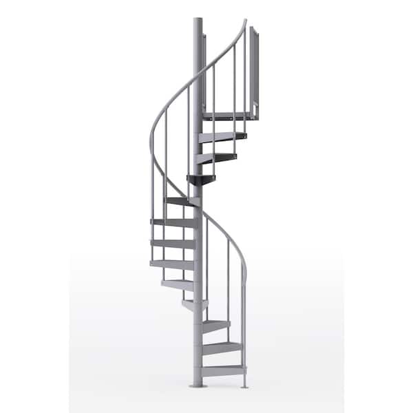 Mylen STAIRS Condor Gray Interior 42in Diameter, Fits Height 127.5in - 142.5in, 2 36in Tall Platform Rails Spiral Staircase Kit