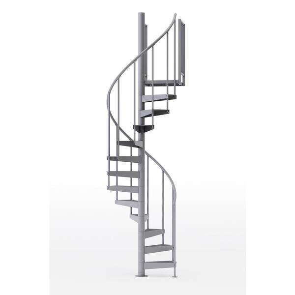 Mylen STAIRS Condor Gray Interior 42in Diameter, Fits Height 127.5in - 142.5in, 1 36in Tall Platform Rail Spiral Staircase Kit