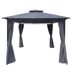 10 ft. x 10 ft. Dark Grey Outdoor Patio Garden Gazebo Tent and Outdoor Shading With Curtains