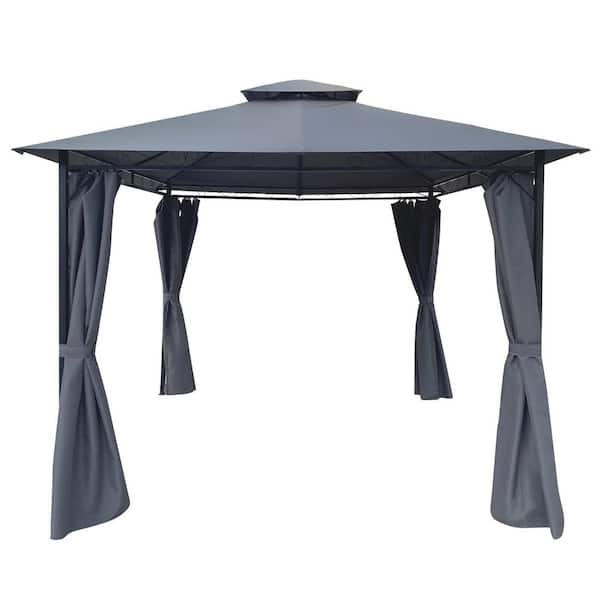 ITOPFOX 10 ft. x 10 ft. Dark Grey Outdoor Patio Garden Gazebo Tent and Outdoor Shading With Curtains