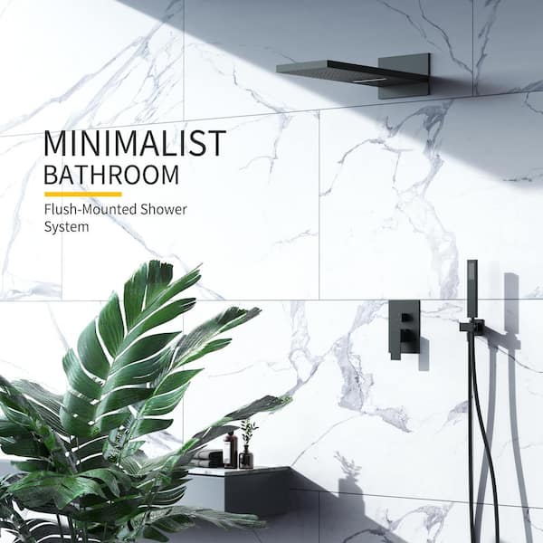 Single-Handle Spray Square High Pressure Water Fall Shower Faucet with Handheld Set Matte Black (Valve Included)