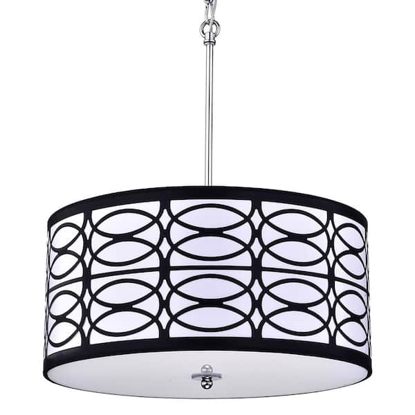 Edvivi 17 in. 4-Light Chrome Finish Black and White Drum Shade Chandelier for Bedroom Living Room
