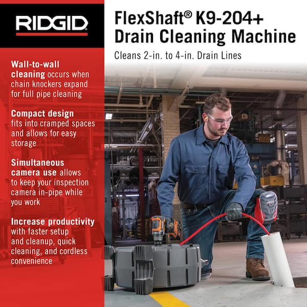 K9-204 Plus FlexShaft Wall-to-Wall Professional Drain Cleaning Machine, 5/16 in. x 70 ft. Designed for 2 in. 4 in. Pipes