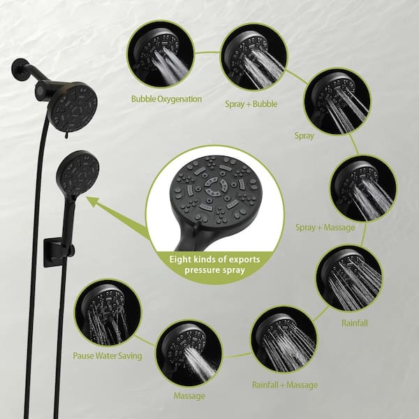 Single-Handle 8-Spray High Pressure Shower Faucet 1.8GPM Wall Mount Shower Combo in Matte Black
