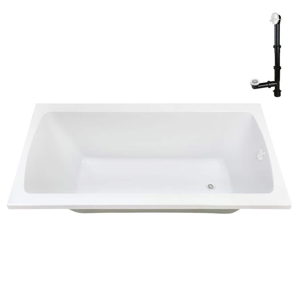 66" x 34" Glossy White Acrylic Soaking Drop-In Bathtub