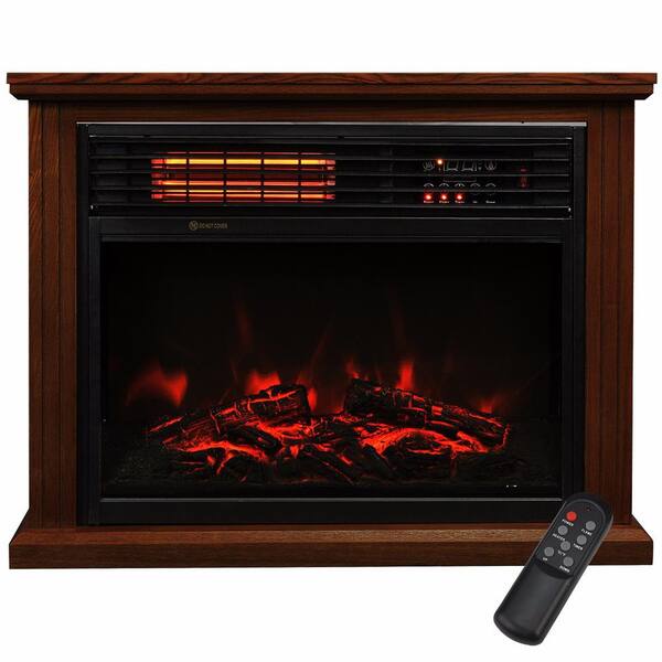 XtremepowerUS 28.5 in. Freestanding Compact Infrared Quartz Electric Fireplace Heater with Remote Control in Walnut Brown