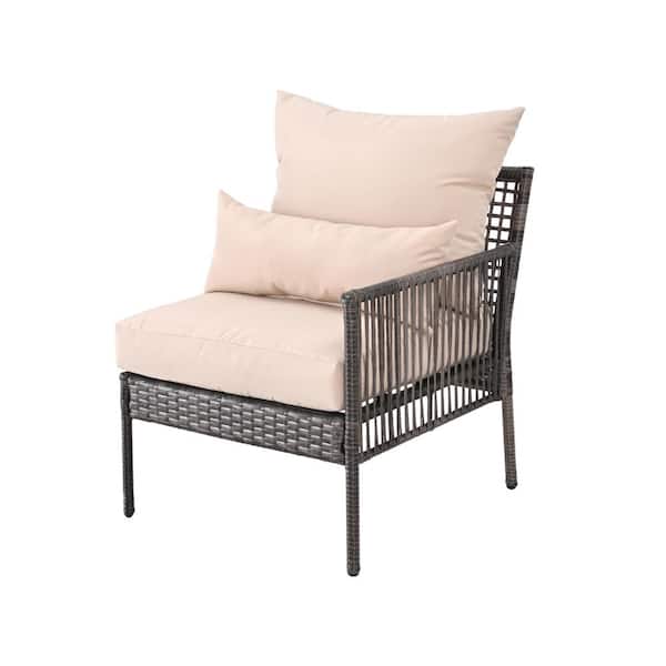 Patio Festival Wicker Outdoor Left Arm Chair with Beige Cushion