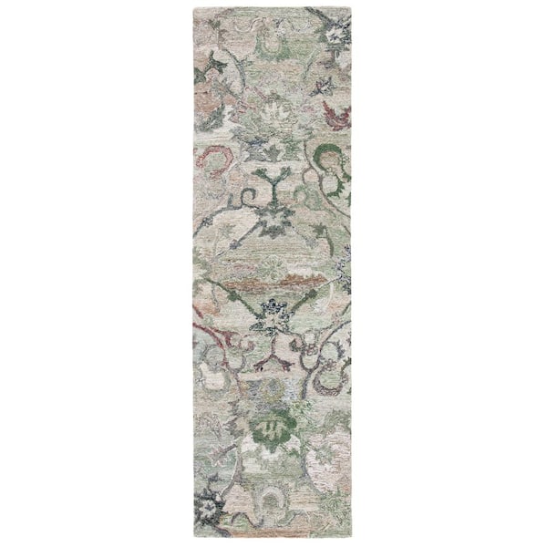 SAFAVIEH Anatolia Sage/Beige 2 ft. x 10 ft. Traditional Garden Runner Rug
