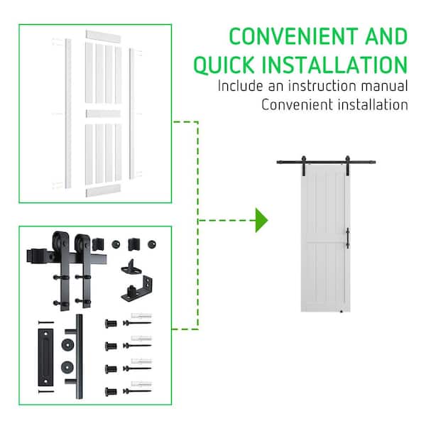 SOCBAZZAR - 34 in. x 96 in. 2-Panel Plank White MDF Interior Sliding Barn Door with Hardware Kit