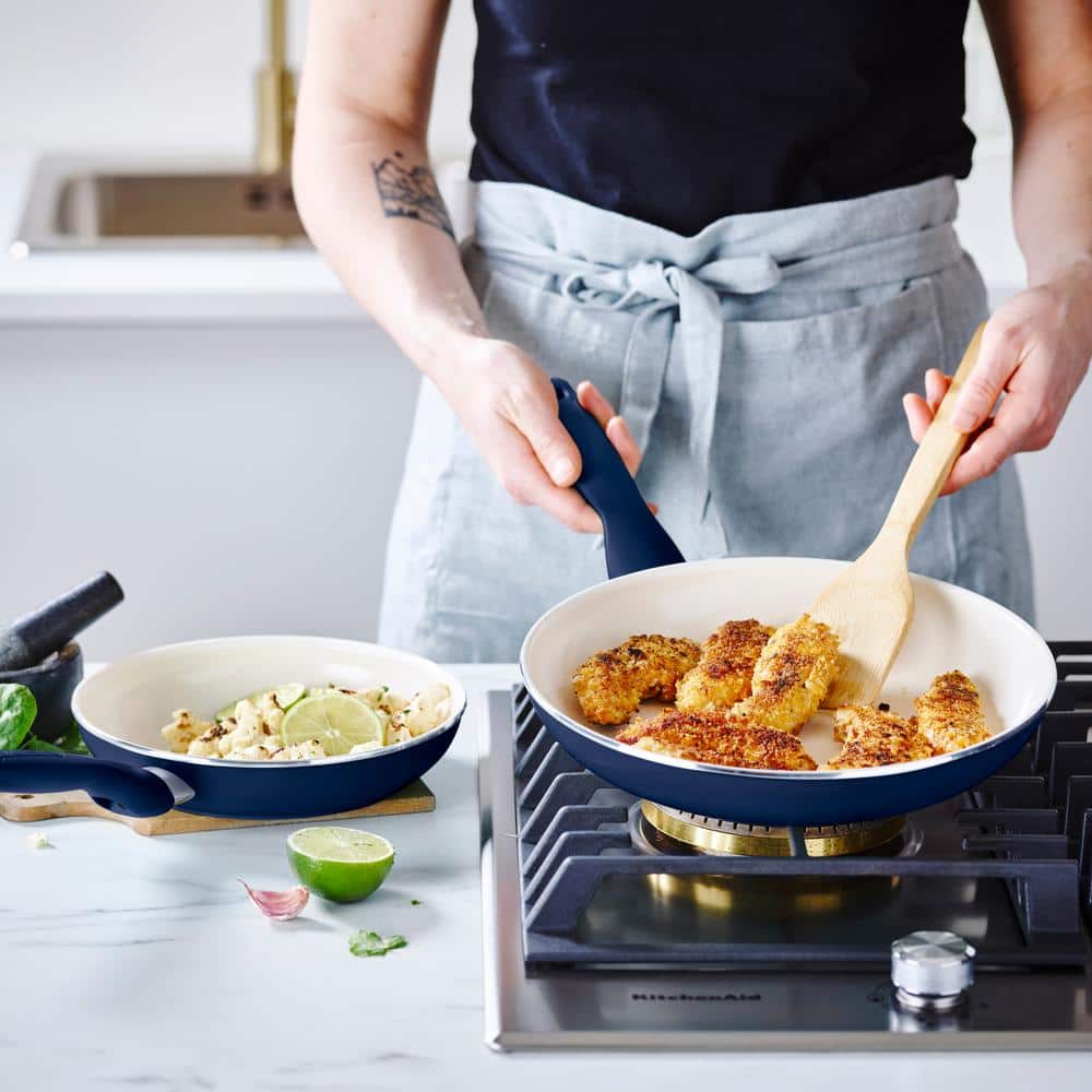 Blue Aluminum Ceramic Nonstick 3-Piece Fry Pan Set