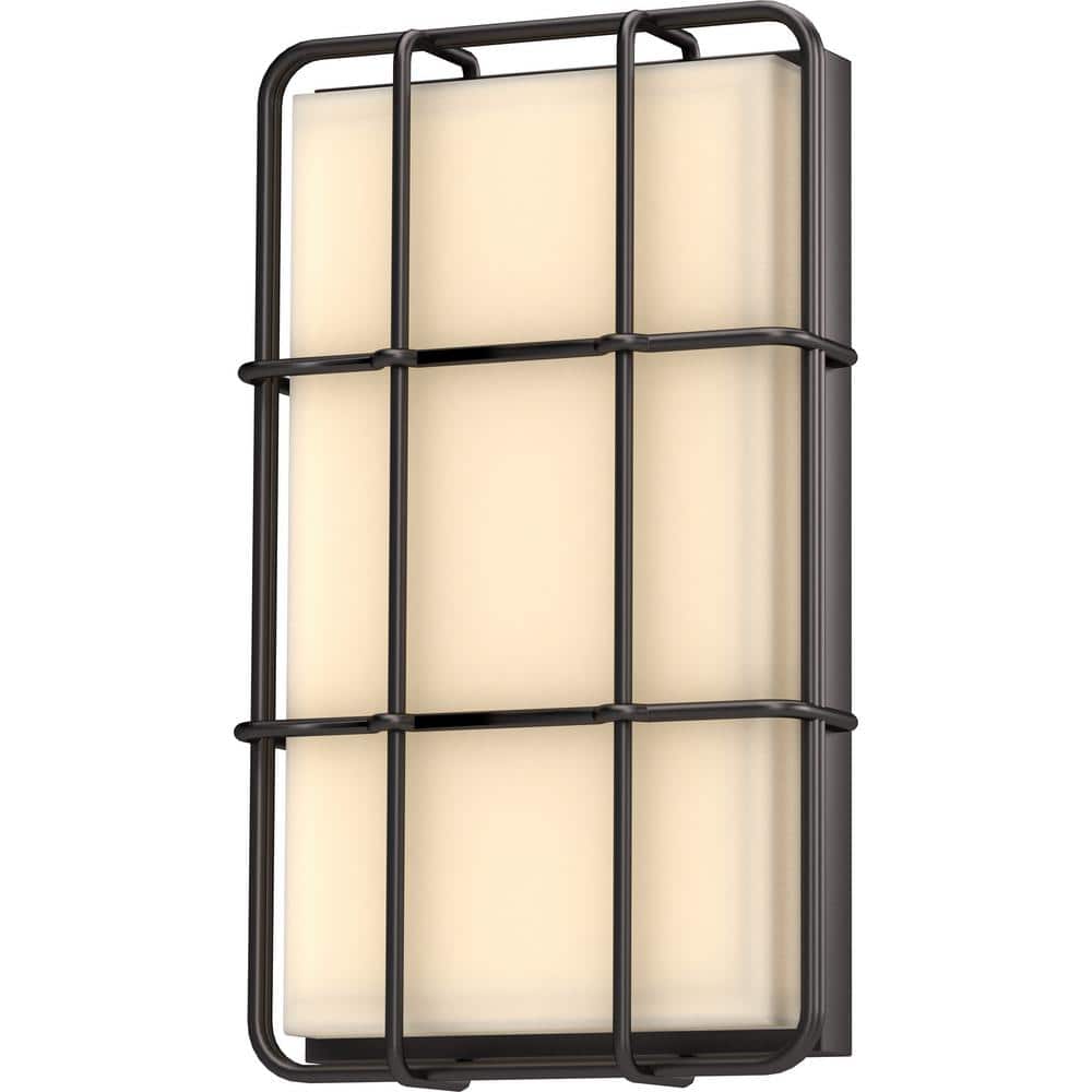 1-Light Antique Bronze Integrated LED Outdoor/Indoor Wall Mount Lantern Sconce with Caged White Glass price history on PriceWatchPro