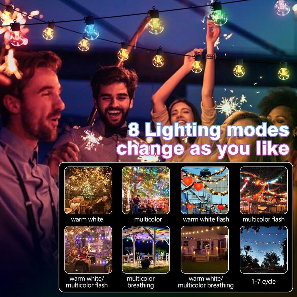50FT Multicolor Solar Powered Outdoor String Lights with USB Charging