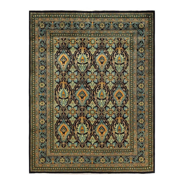 Solo Rugs Mogul One-of-a-Kind Traditional Black 9 ft. 2 in. x 11 ft. 9 in. Floral Area Rug