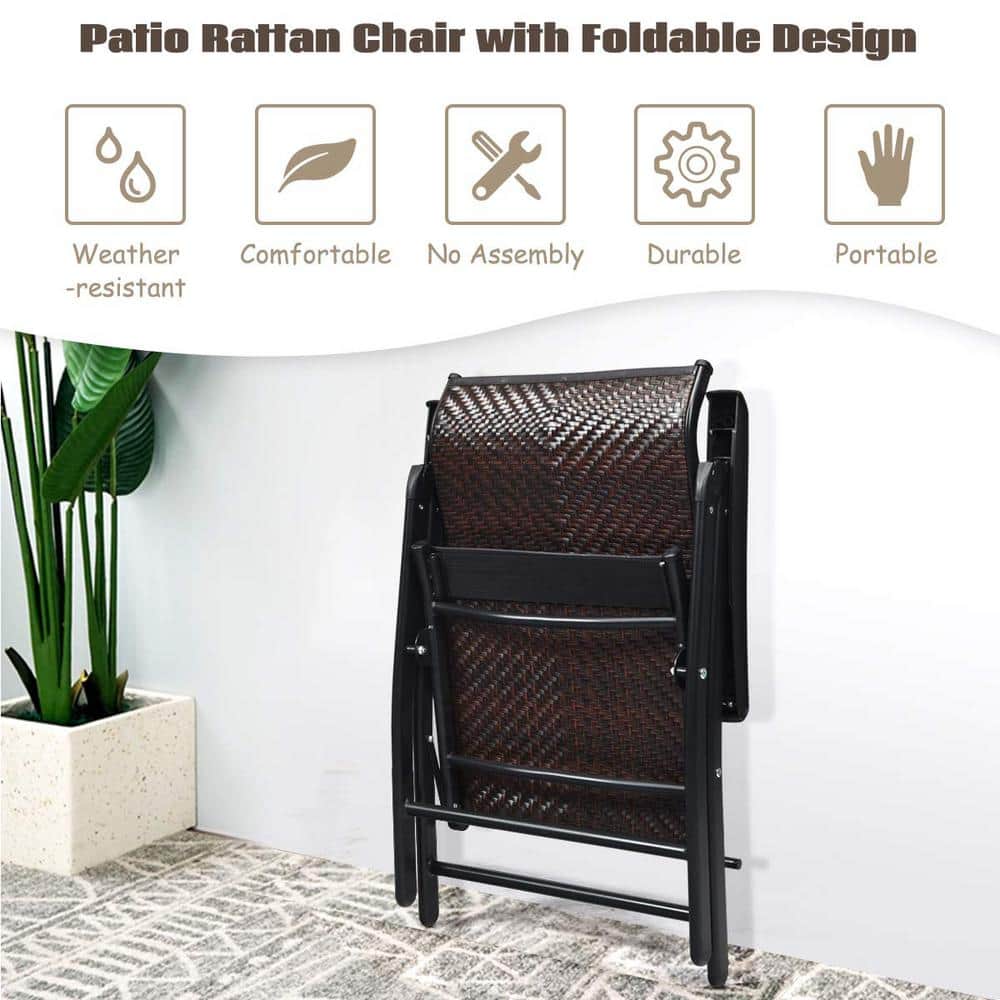 Brown Adjustable Folding Steel and Rattan Armchair