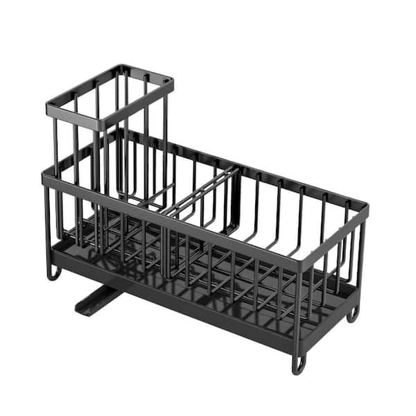 Black Kitchen Sink Sponge Holder, Soap Dish & Brush Drain Storage Organizer Dish Rack